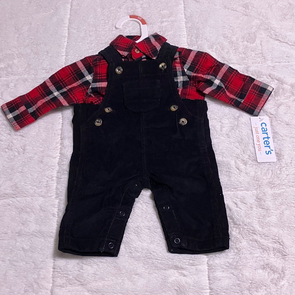 Carter's Red Plaid Shirt with Black Overalls